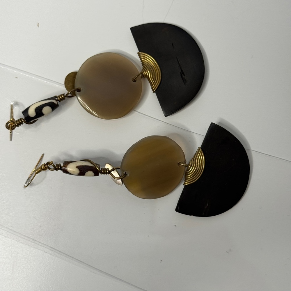 Gold Black Neutral Patterned Earrings - image 3